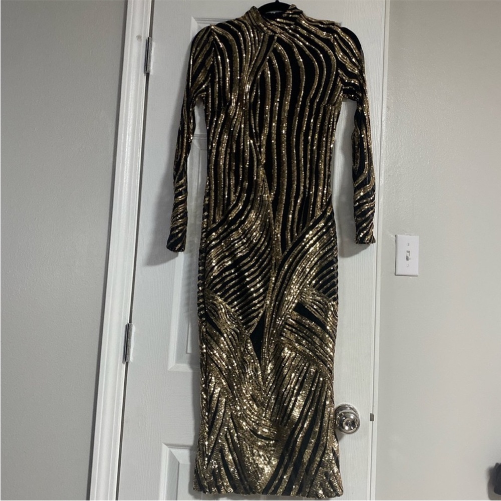Fashion Nova Black Headed To The Grammy’s Sequin Midi Dress - Picture 8 of 9